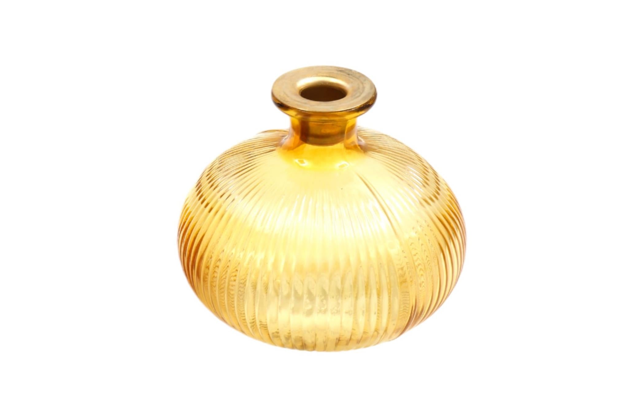 Yellow Ribbed Glass Candle Holder-0