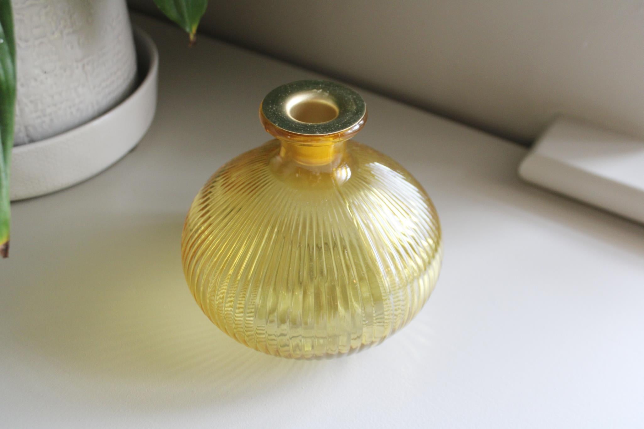 Yellow Ribbed Glass Candle Holder-4