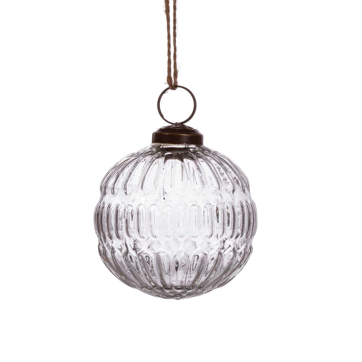 Clear Recycled Glass Grooved Bauble-0