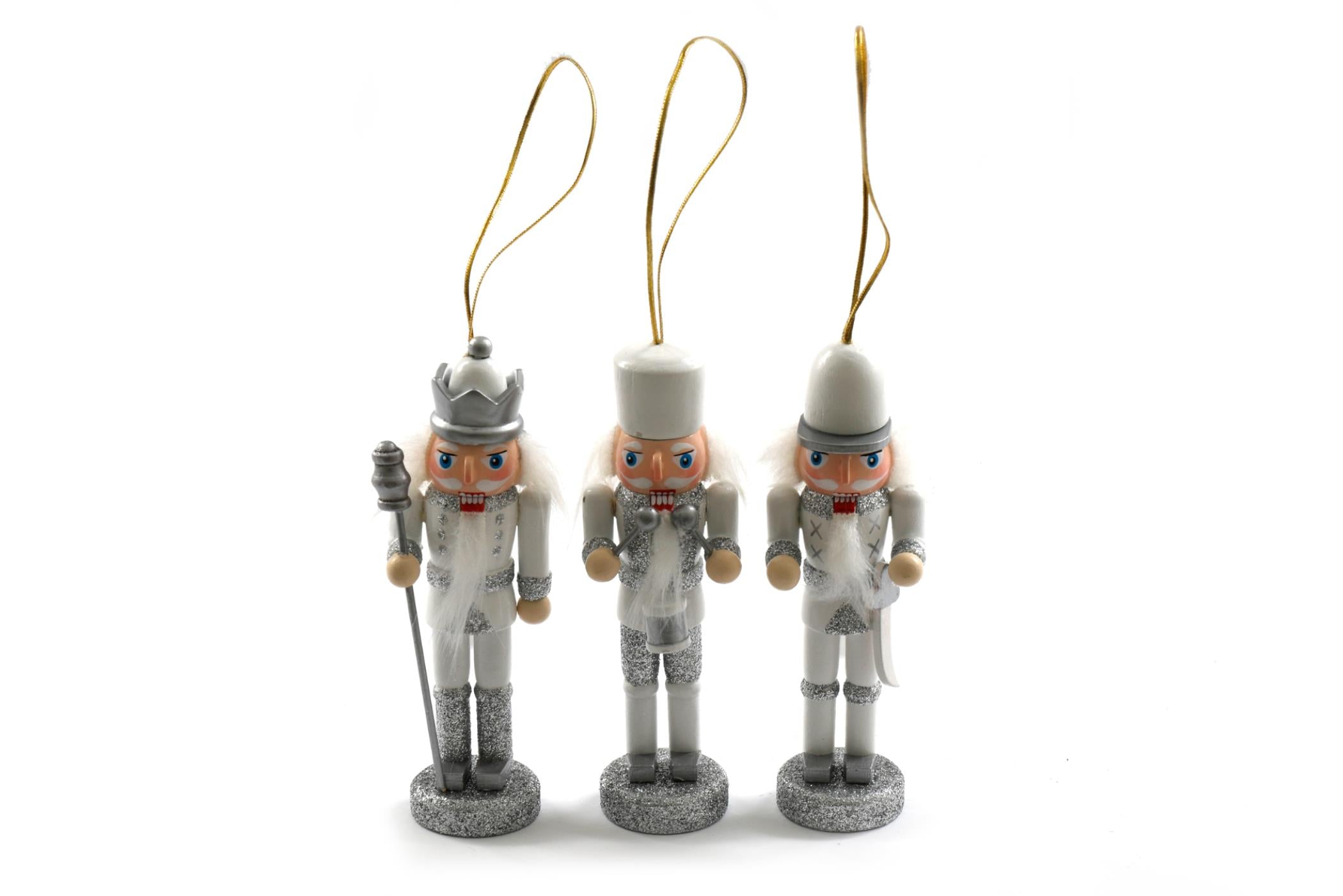 Trio of Silver Nutcracker Tree Decorations-0