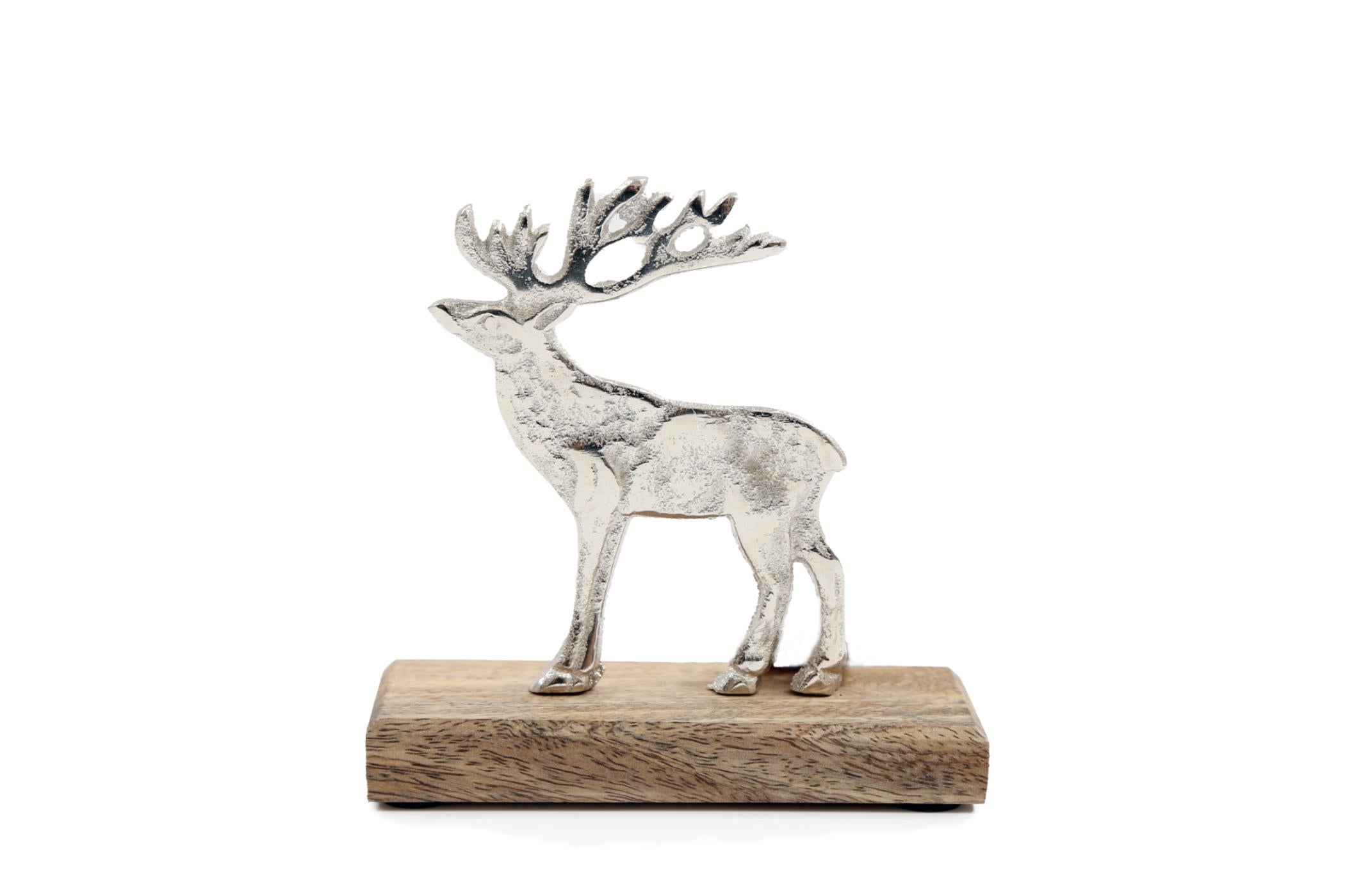 Silver Reindeer On Wood Base-0