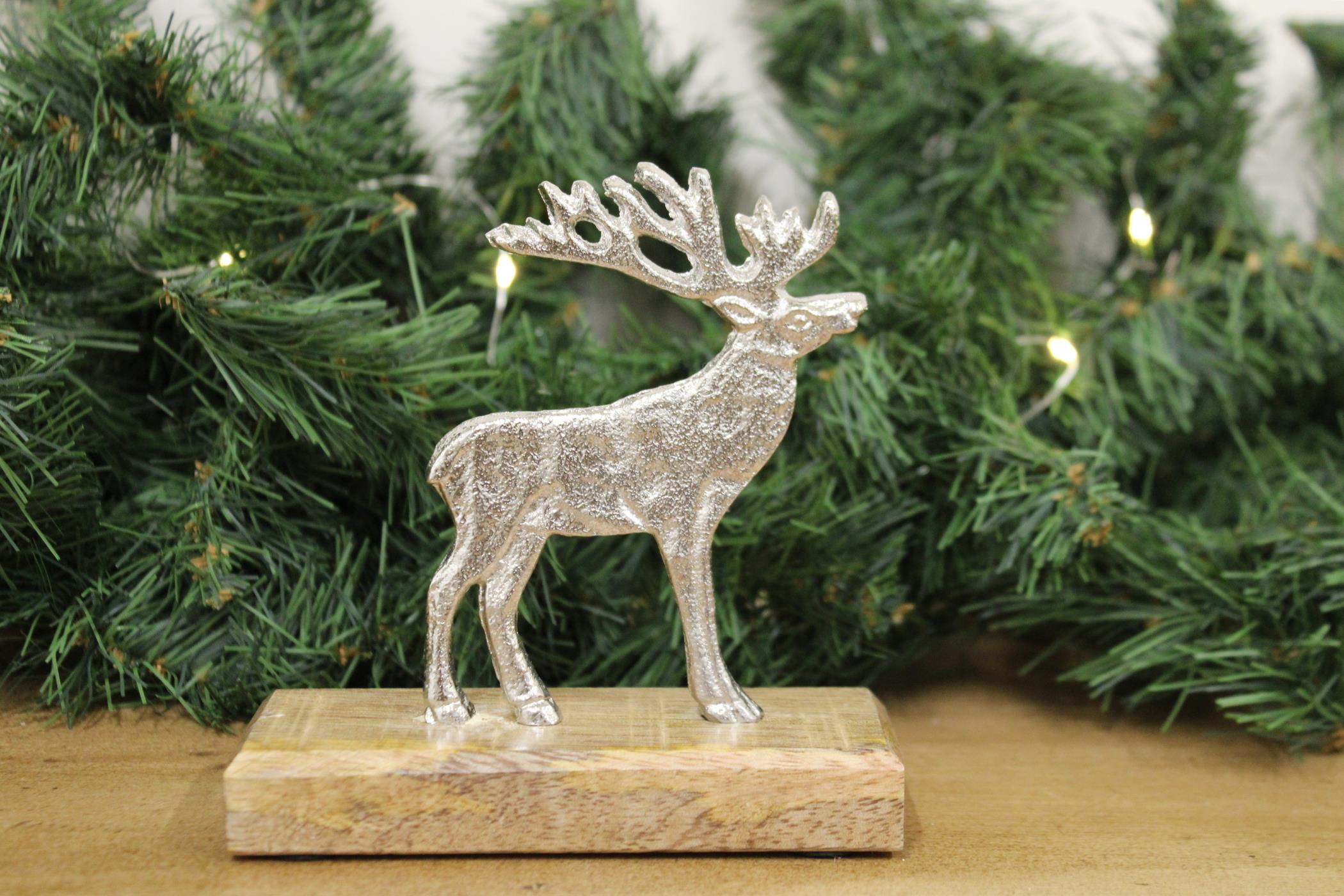 Silver Reindeer On Wood Base-2