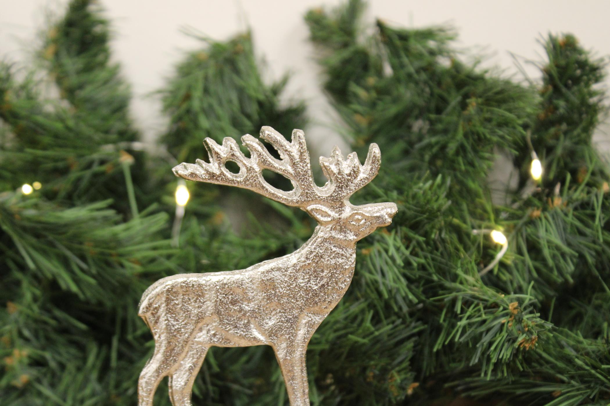 Silver Reindeer On Wood Base-4