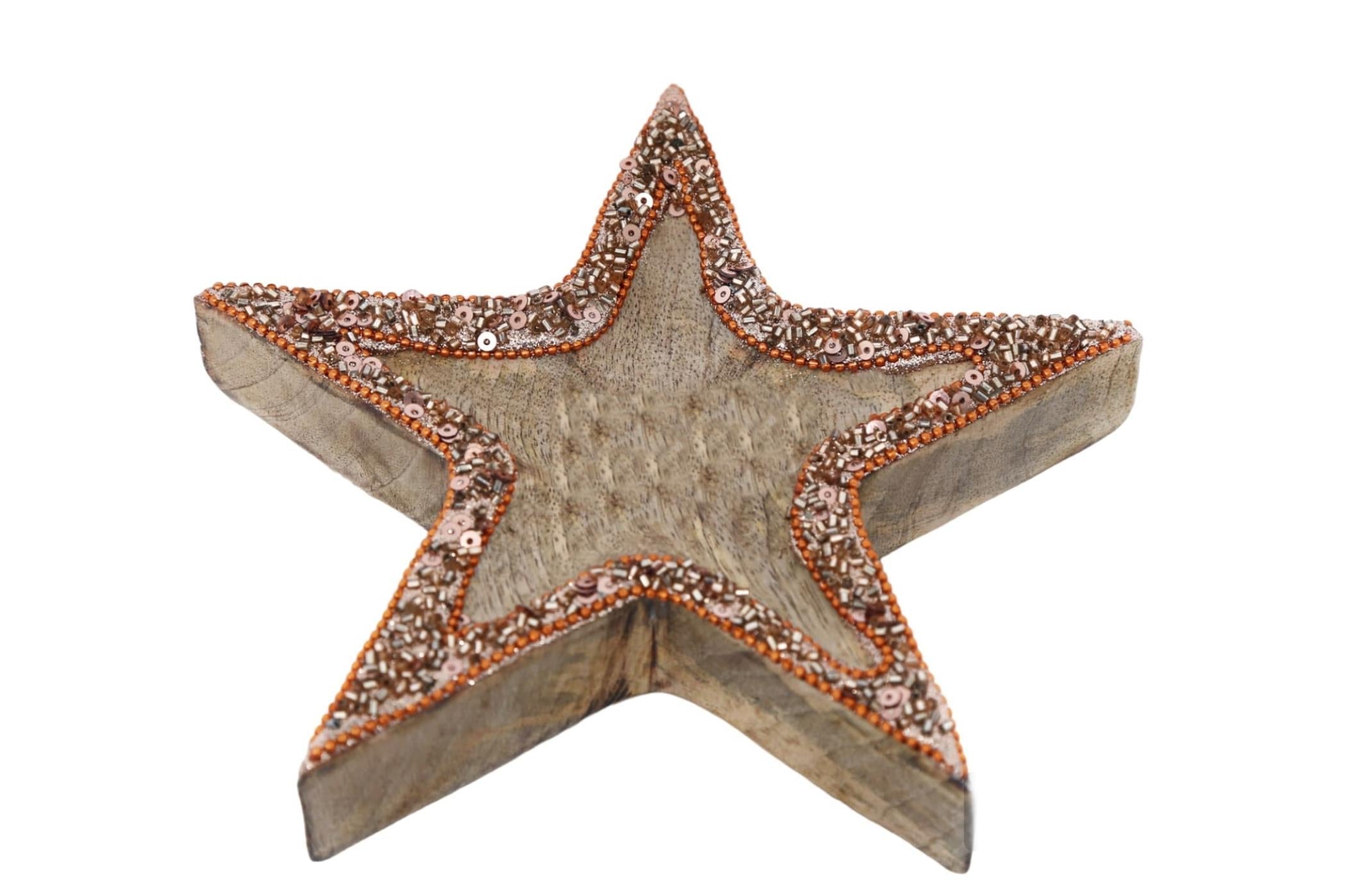 Copper Embellished Wooden Star Bowl-0