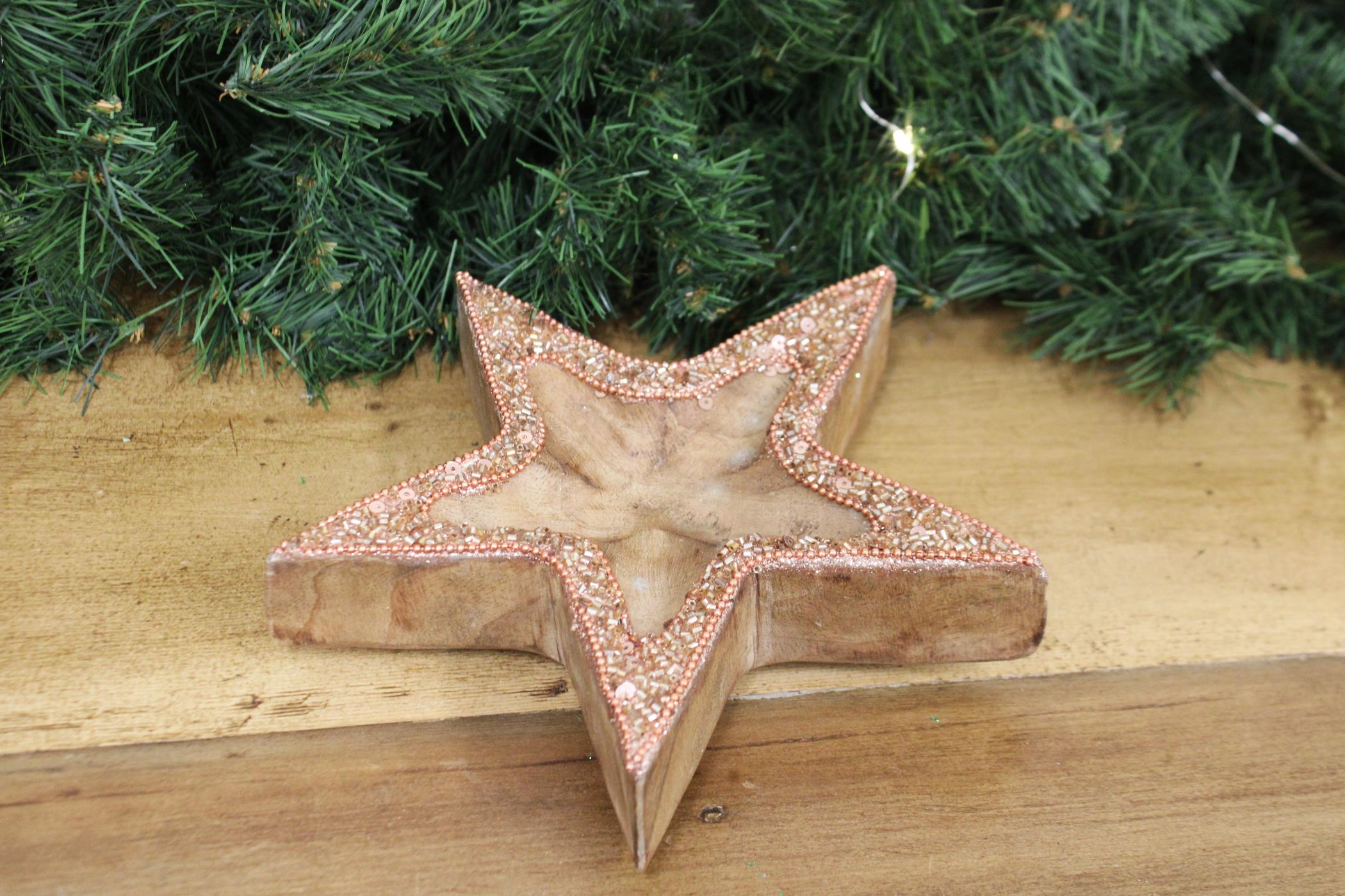 Copper Embellished Wooden Star Bowl-1