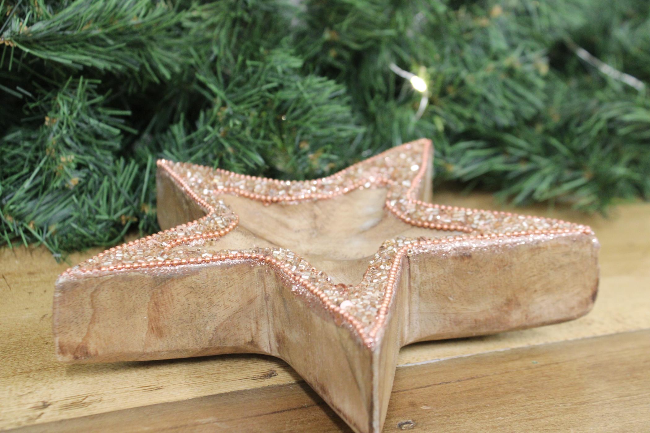 Copper Embellished Wooden Star Bowl-2