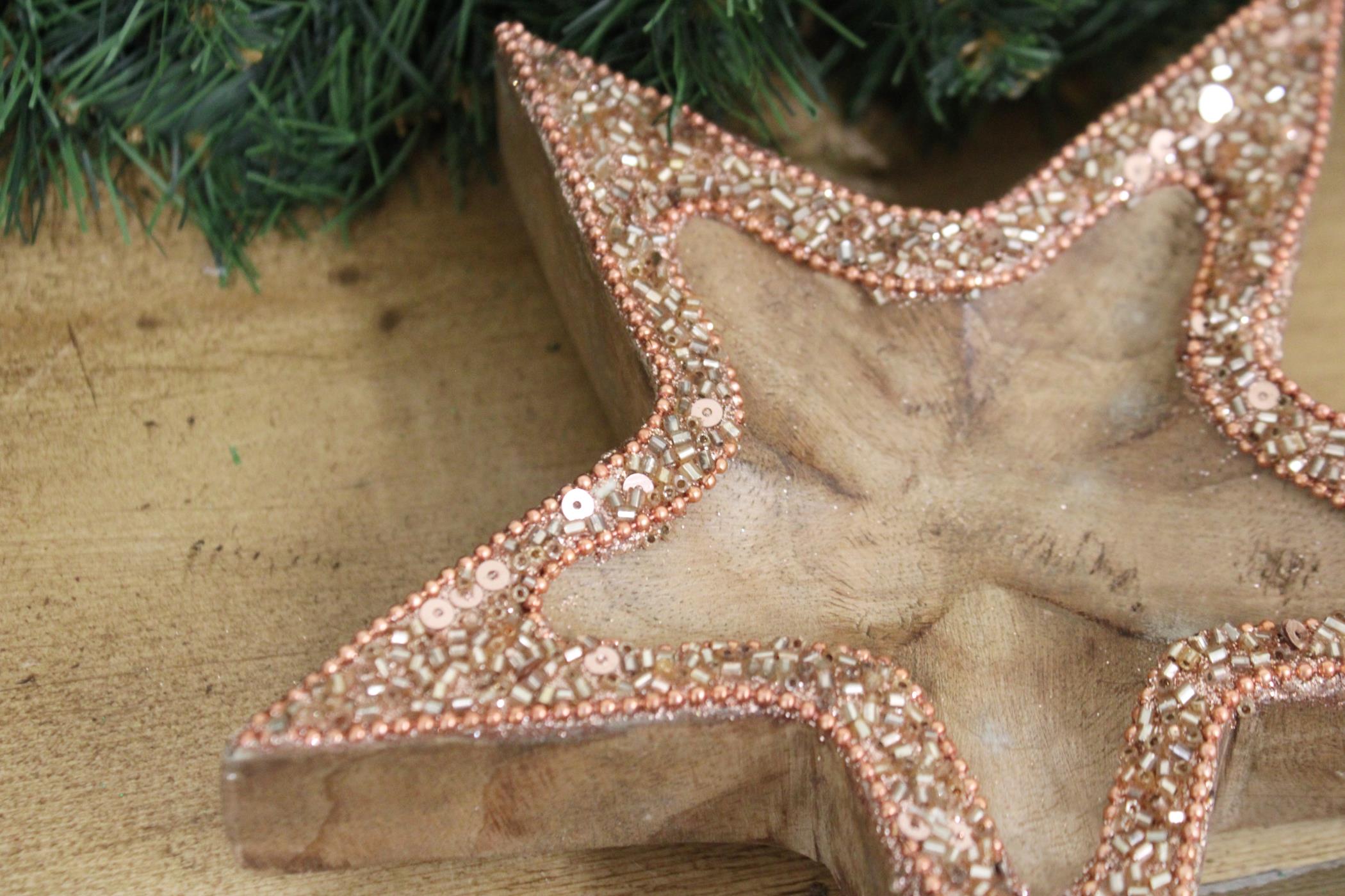 Copper Embellished Wooden Star Bowl-3