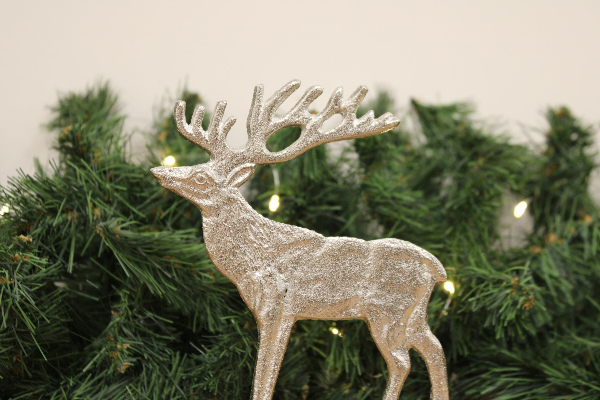 Silver Reindeer On Wood Base Large-4