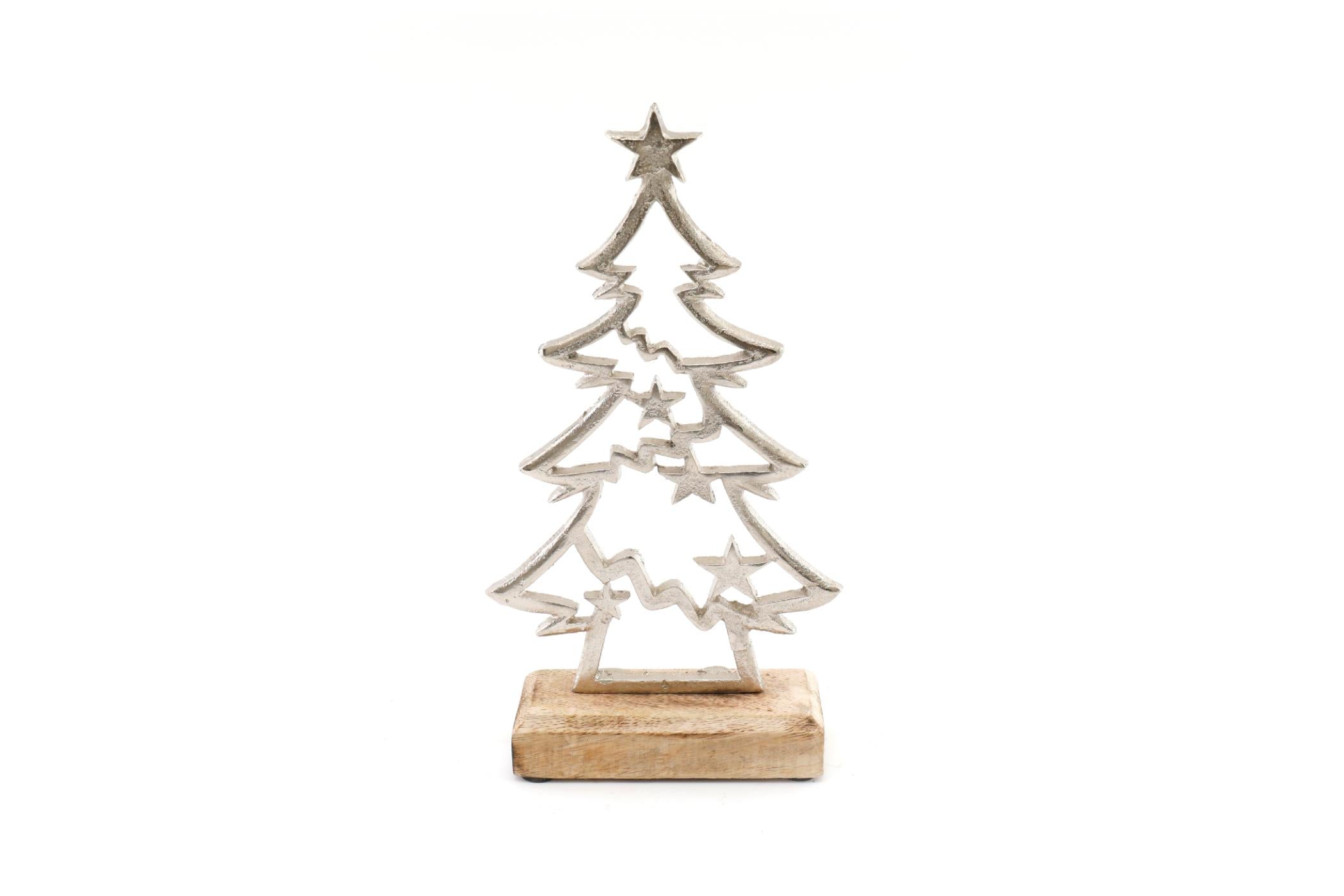 Silver Christmas Tree On Wooden Base Small-0