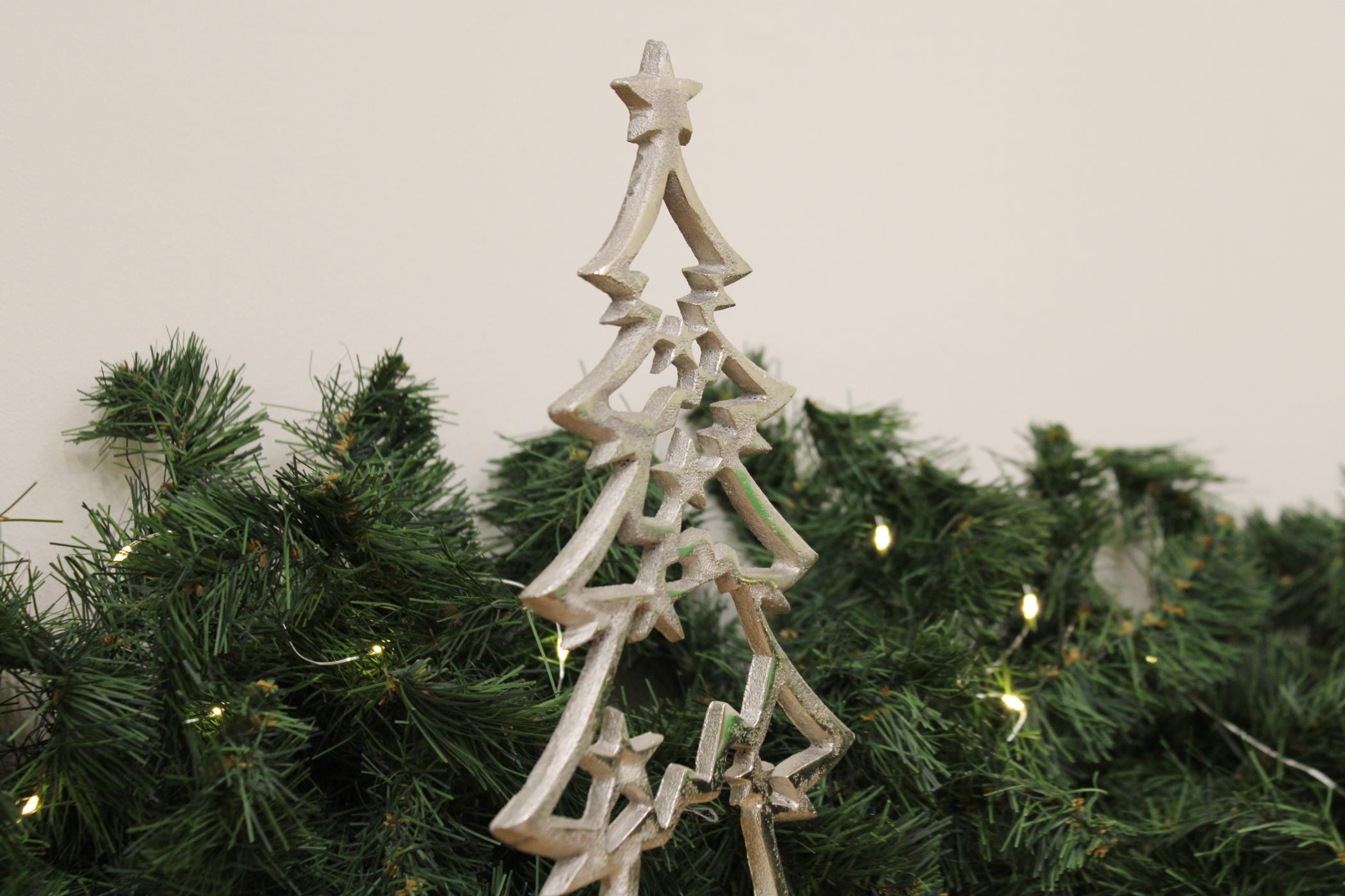 Silver Christmas Tree On Wooden Base Small-4