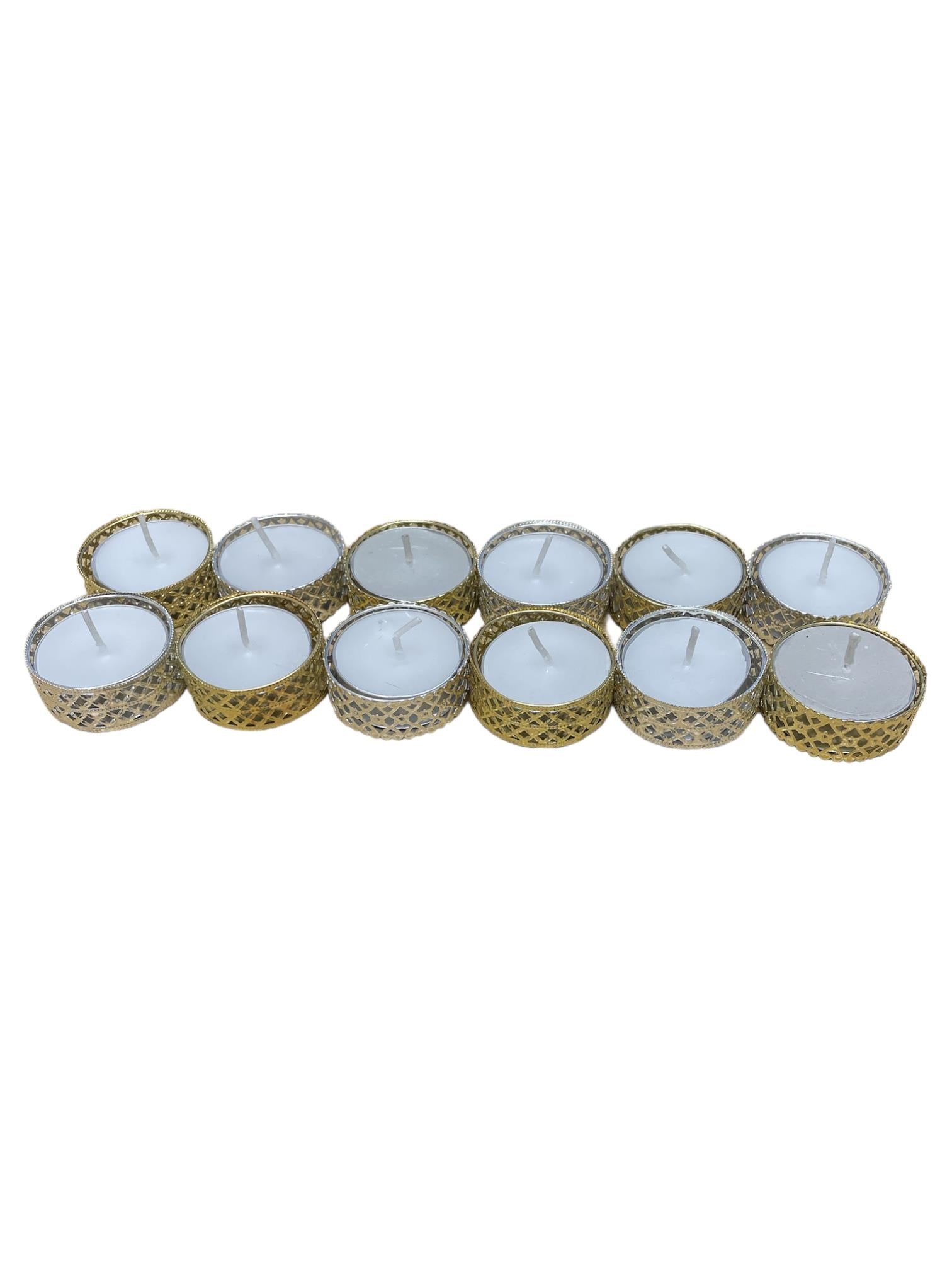 Silver and Gold Heart Pattern Tea Light Candles, Pack of 12-0