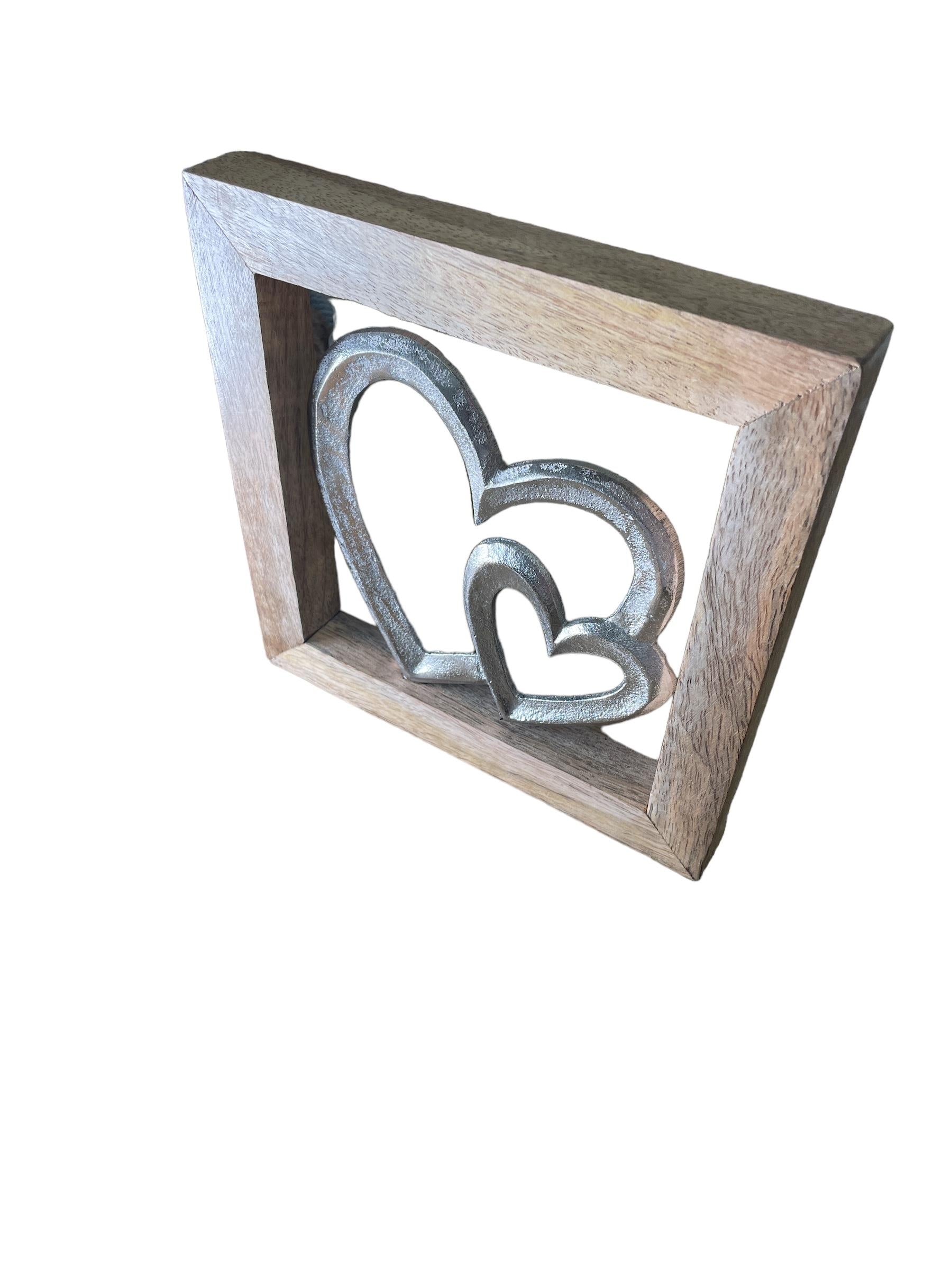 Wooden Framed Metal Hearts, 20cm-1