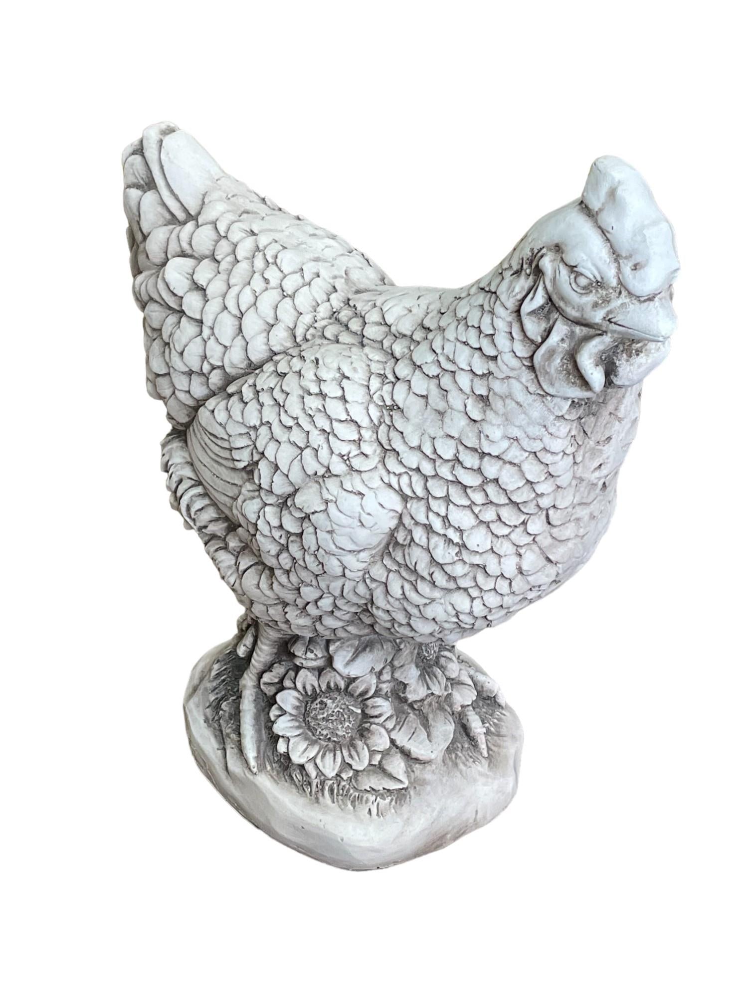 Stone Effect White Hen Statue-2