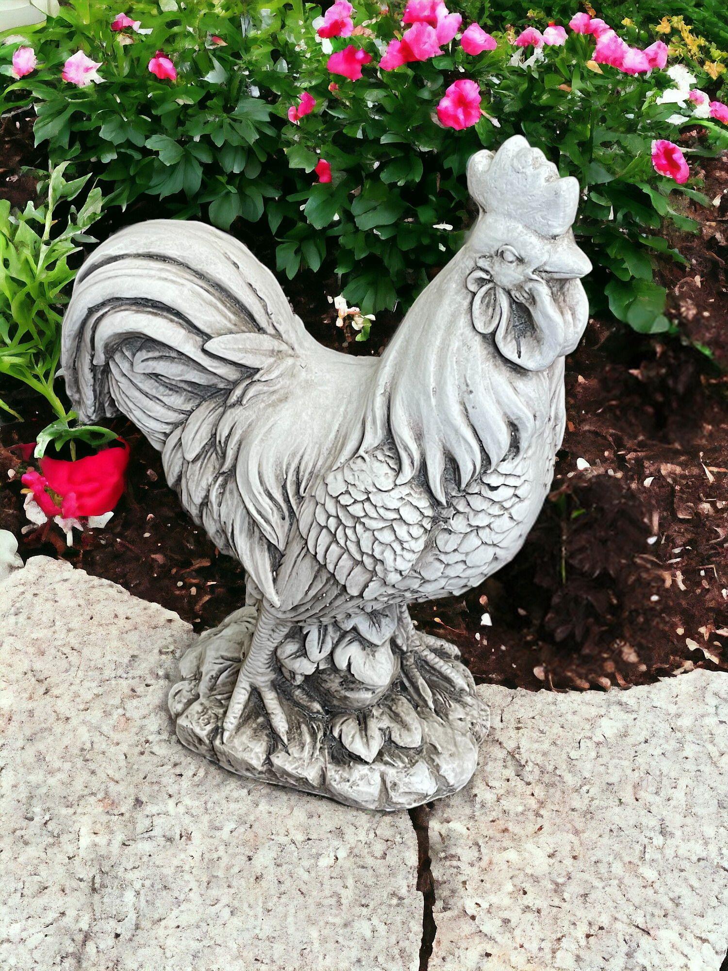 Stone Effect White Cockerel Statue-0