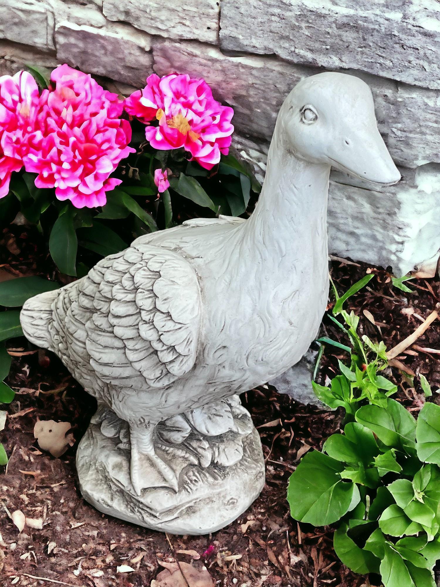 Stone Effect White Duck Statue-0